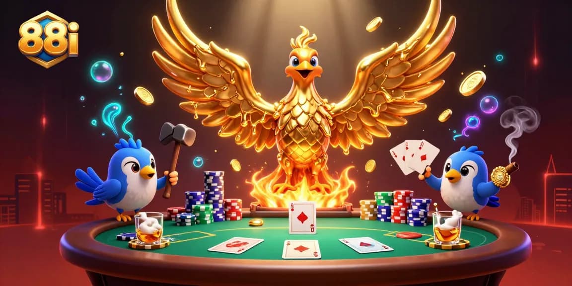 88i elevates your gaming with a dynamic scene of a molten golden phoenix at a poker table.