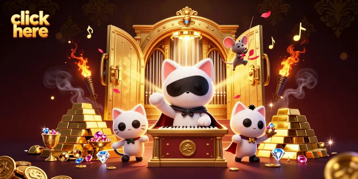 Click here to engage with our vibrant casino scene featuring a masked cat and golden treasures.