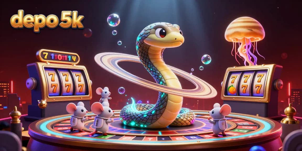 Engage in thrilling gameplay at depo 5k with the cosmic casino dealer and vibrant slot elements.