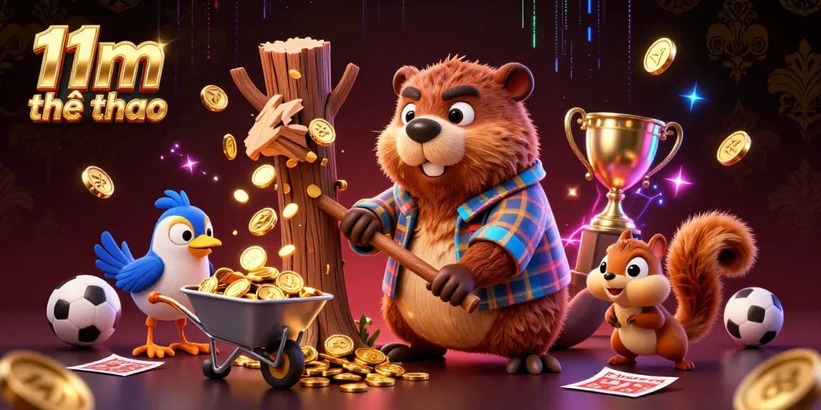 Bet on 11m thể thao with a dynamic sports betting scene featuring lively cartoon characters.