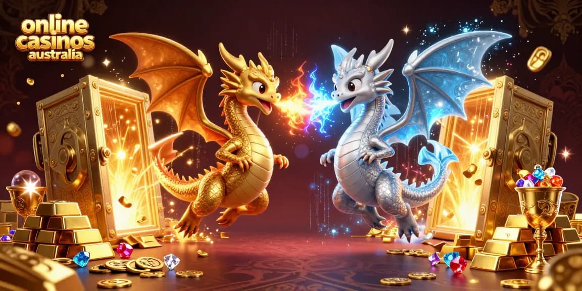 Engage with thrilling gameplay at online casinos Australia with vibrant dragons and treasure elements.