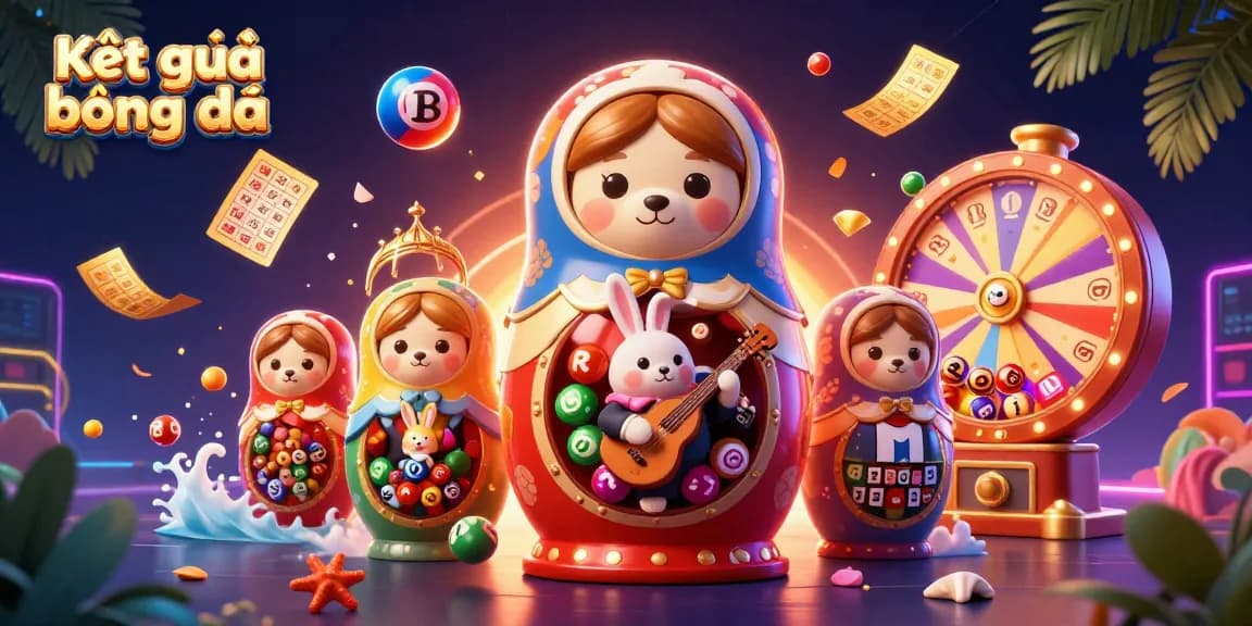 Experience Kết quả bóng đá with vibrant casino-themed 3D illustration showcasing lively characters and dynamic elements.