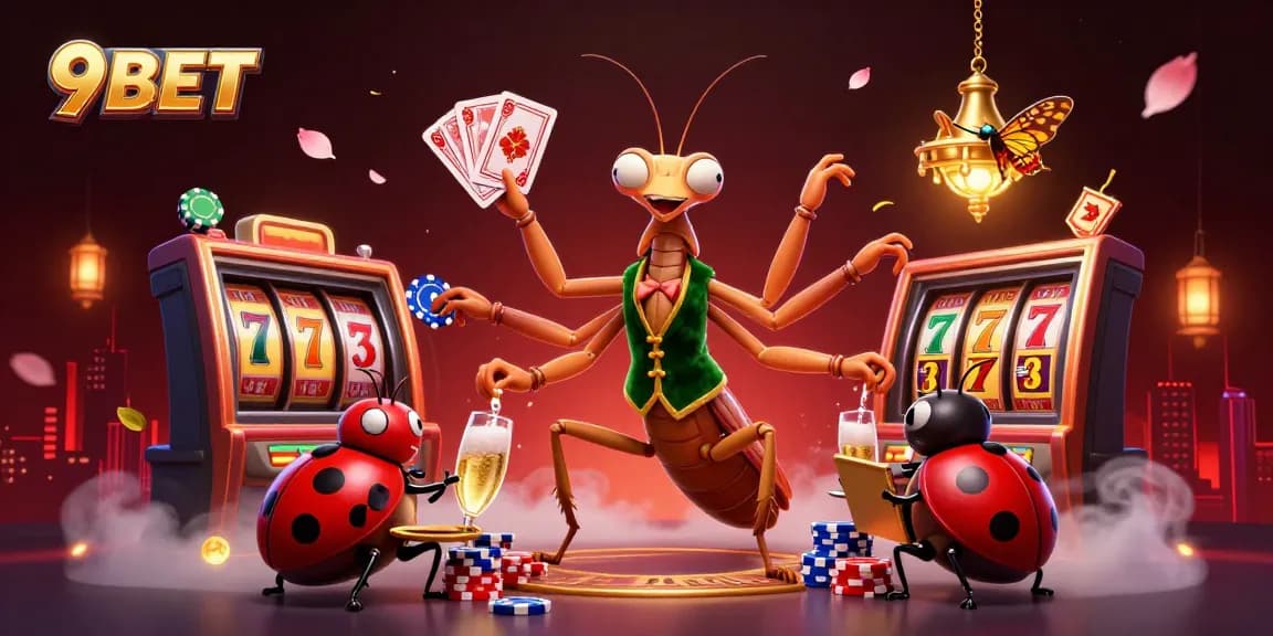 Experience winning excitement at 9BET with a vibrant 3D casino scene featuring games and rewards.
