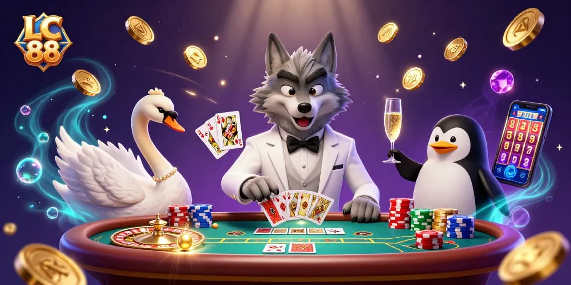 LC 88 features a debonair wolf at a baccarat table in a vibrant casino scene