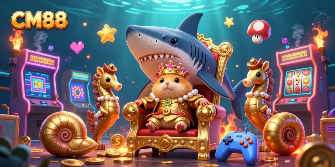 Engage with CM88's vibrant casino scene featuring a golden hamster king and lively gameplay elements.