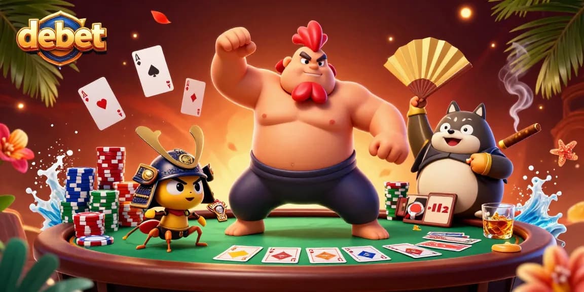 Experience thrilling debet gaming as you bet with a powerful sumo wrestler, fierce cricket, and vibrant poker elements.