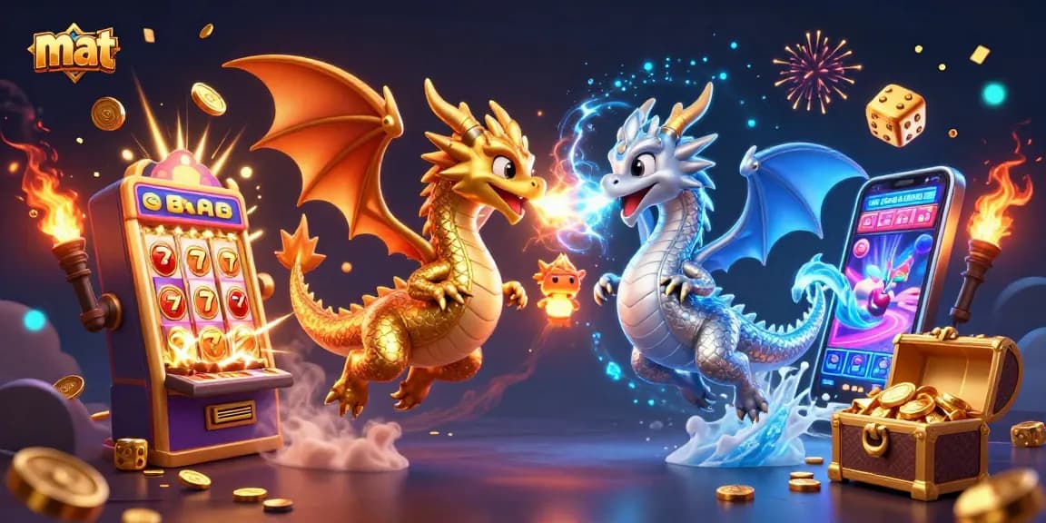 Experience thrilling mat action with gold and silver dragons amid casino excitement.