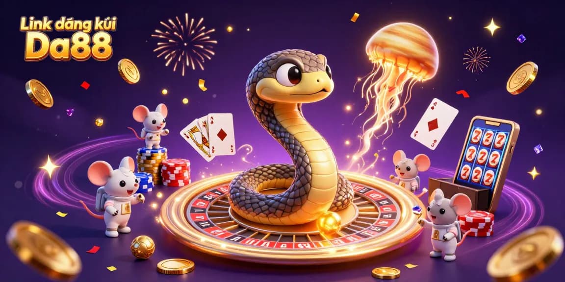 Experience the thrill of online betting with Link đăng ký Da88 in this colorful 3D casino scene.