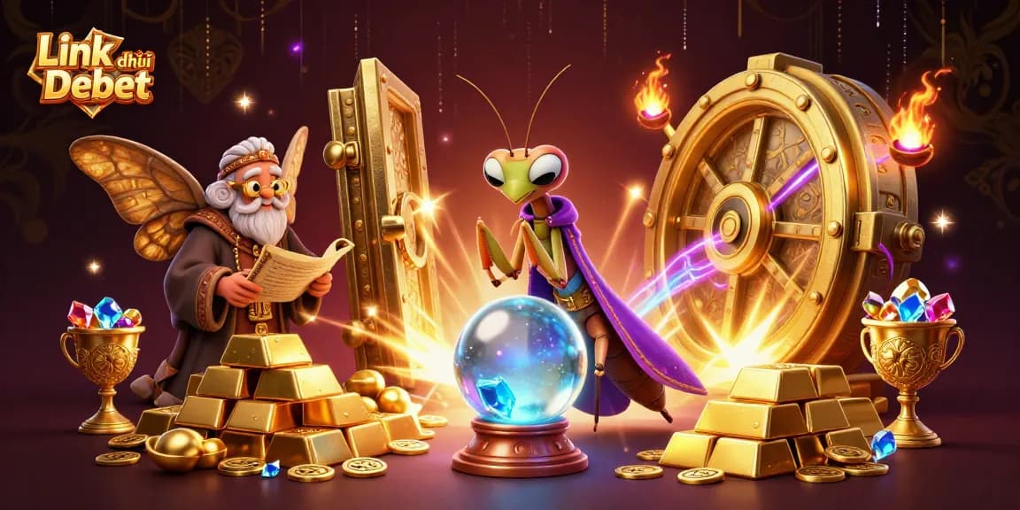 Experience the thrill of winning at Debet with the Link đăng ký Debet logo in an enchanting casino scene.