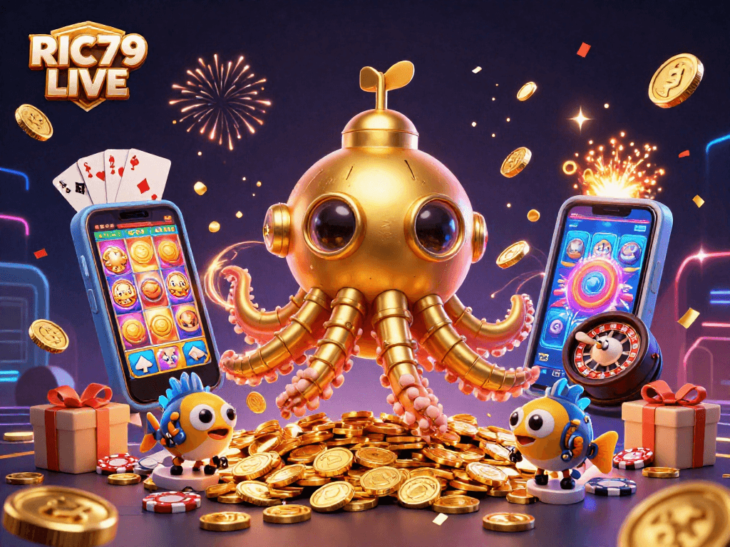 Engage with RIC79 LIVE's vibrant casino experience featuring animated characters and dynamic gaming elements.