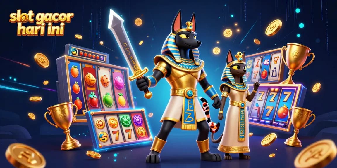 Engage with slot gacor hari ini featuring vibrant characters and dynamic slot elements in a rich casino scene.