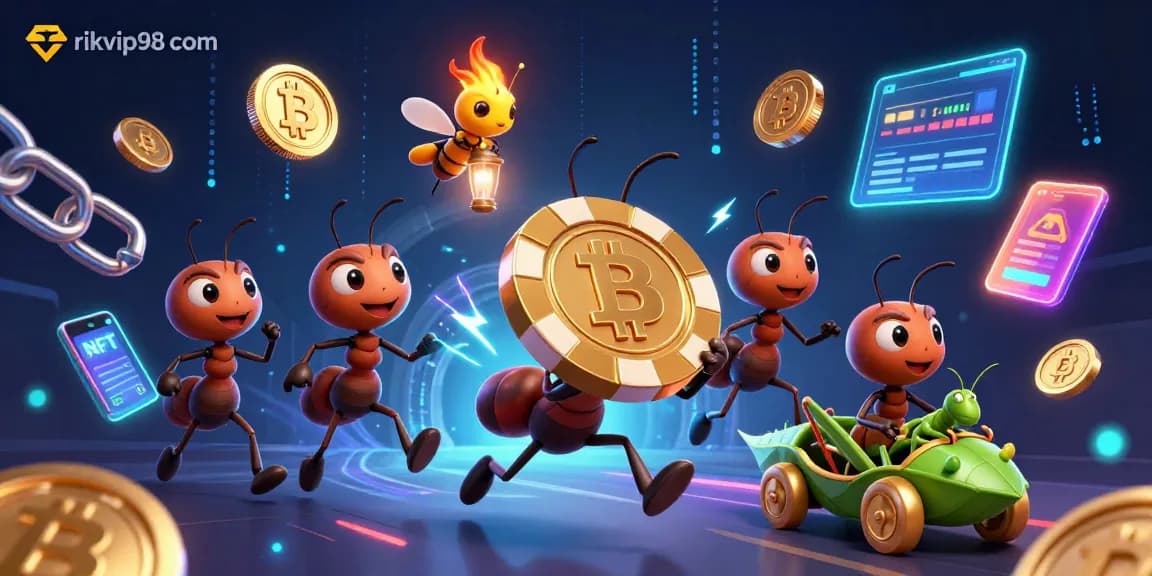 Catch the excitement at rikvip98 com as animated ants execute a thrilling poker chip heist in a vibrant casino-inspired setting.