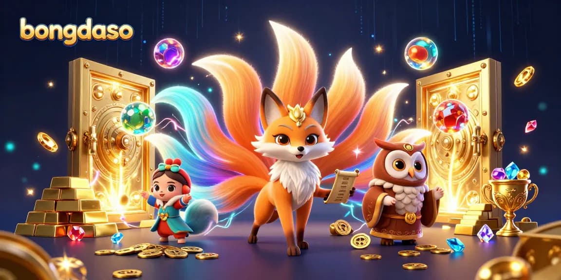 Bet on bongdaso with vibrant casino characters amidst dazzling gold and gems.