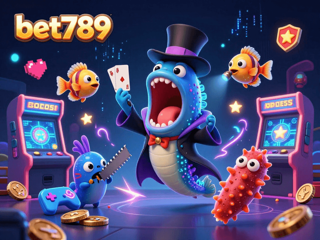 Experience thrilling gameplay with bet789 and magical card tricks performed by sea creatures in vibrant casino art.