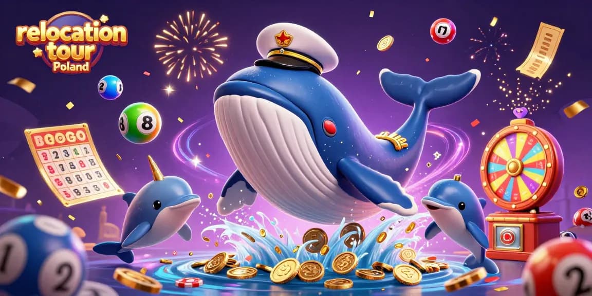 Experience the exciting relocation tour Poland with a vibrant casino-themed 3D illustration.