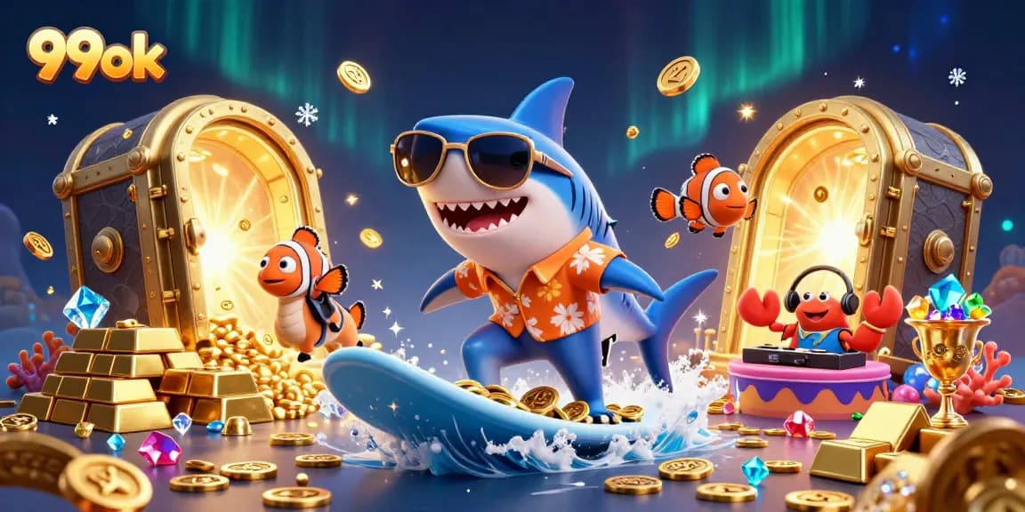 Engage with 99ok casino thrills through a vibrant underwater-themed digital illustration.