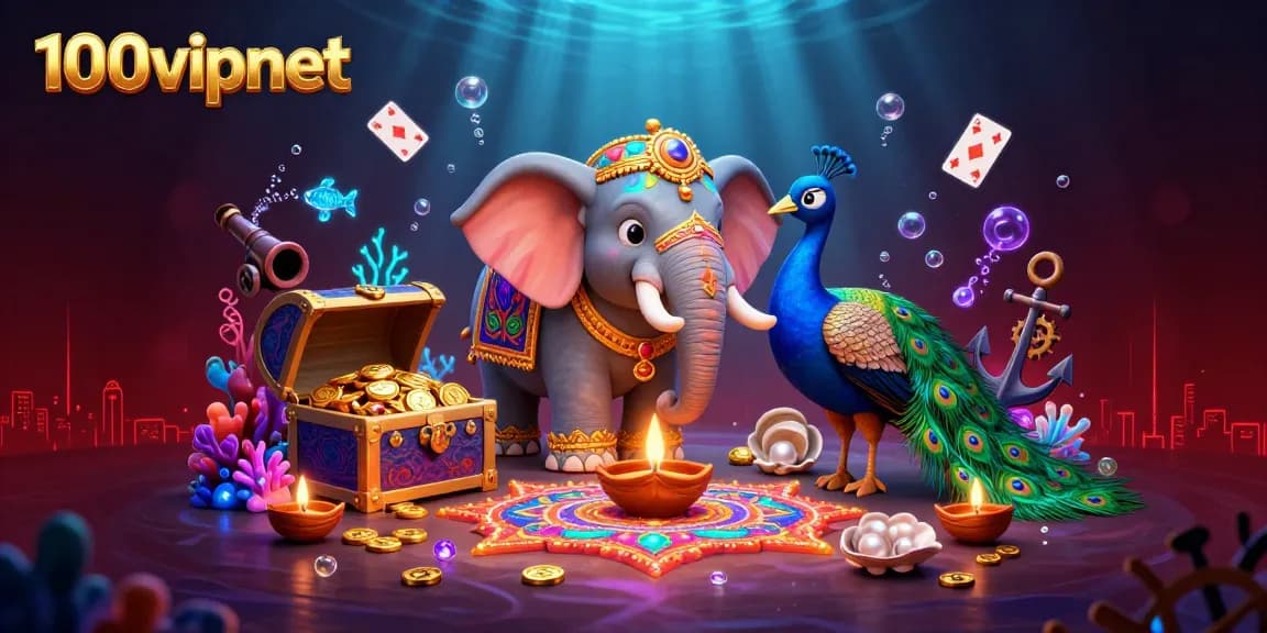 Experience vibrant gambling action with 100vipnet in an ultra-detailed 3D casino illustration featuring colorful characters and elements.