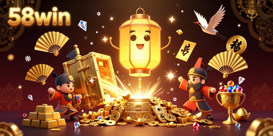 Experience exciting gaming at 58win, where vibrant characters and shimmering treasures create a captivating casino atmosphere.