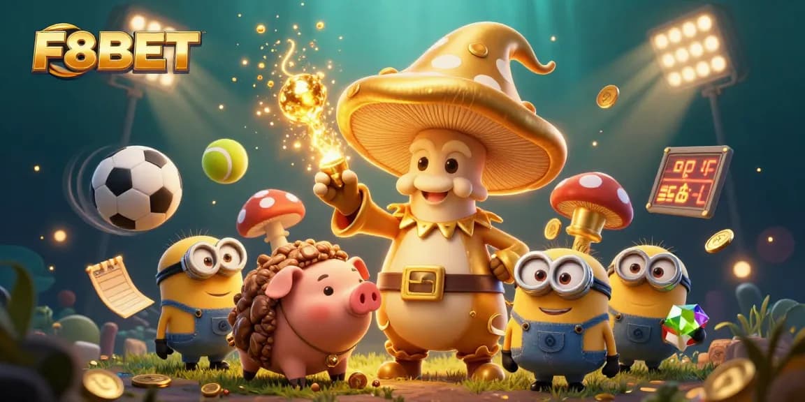 Experience thrilling gameplay at F8BET with a golden mushroom wizard and dynamic sports elements.