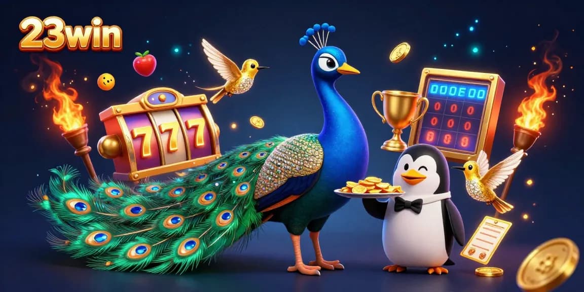 Play slots at 23win and experience vibrant casino excitement with gemstones and gold elements.