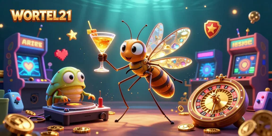 Engage with the WORTEL21 gaming experience featuring a unique casino mascot scene.