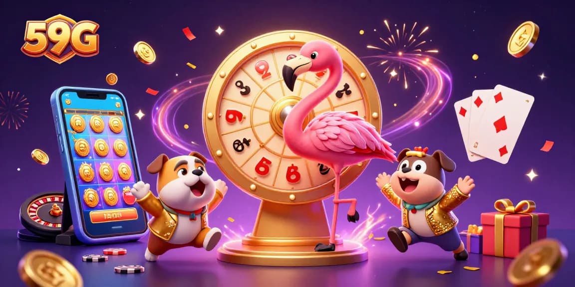 Experience the excitement of 59G with a dynamic casino scene featuring winning moments and vibrant gaming elements.