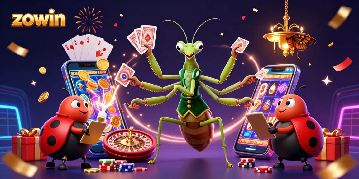 Engage in thrilling gameplay with zowin as the mantis card sharp shuffles chips and deals cards.