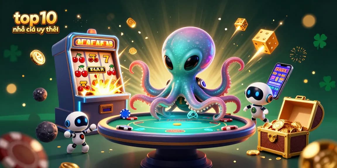 Experience the thrill of top 10 nhà cái uy tín with a 3D alien octopus at a dazzling casino table.