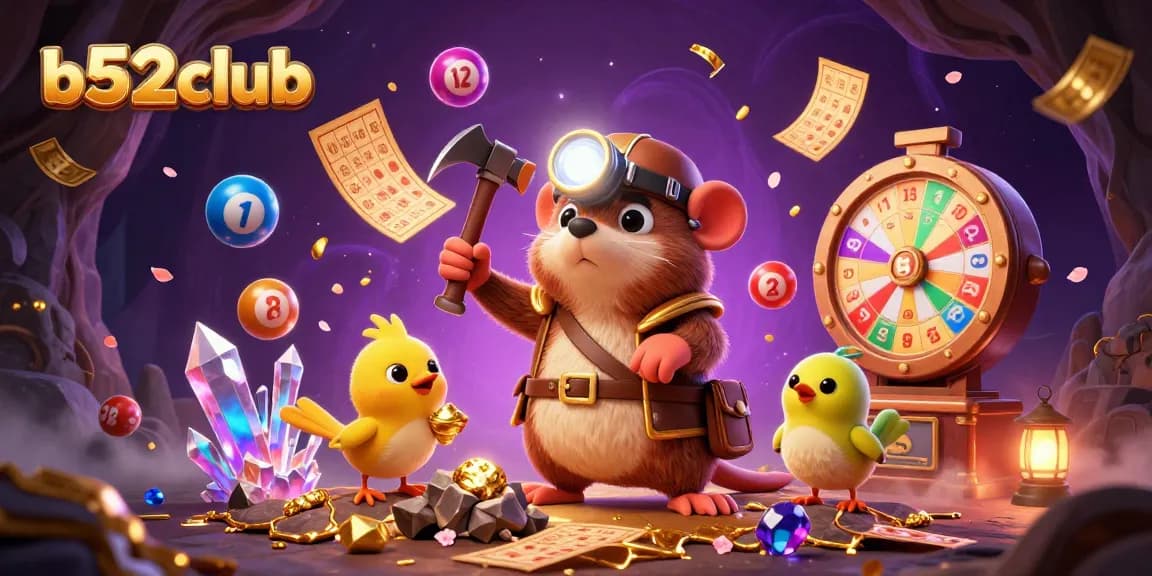 b52club invites players to win big with dynamic illustrations of treasure hunting and lottery elements.