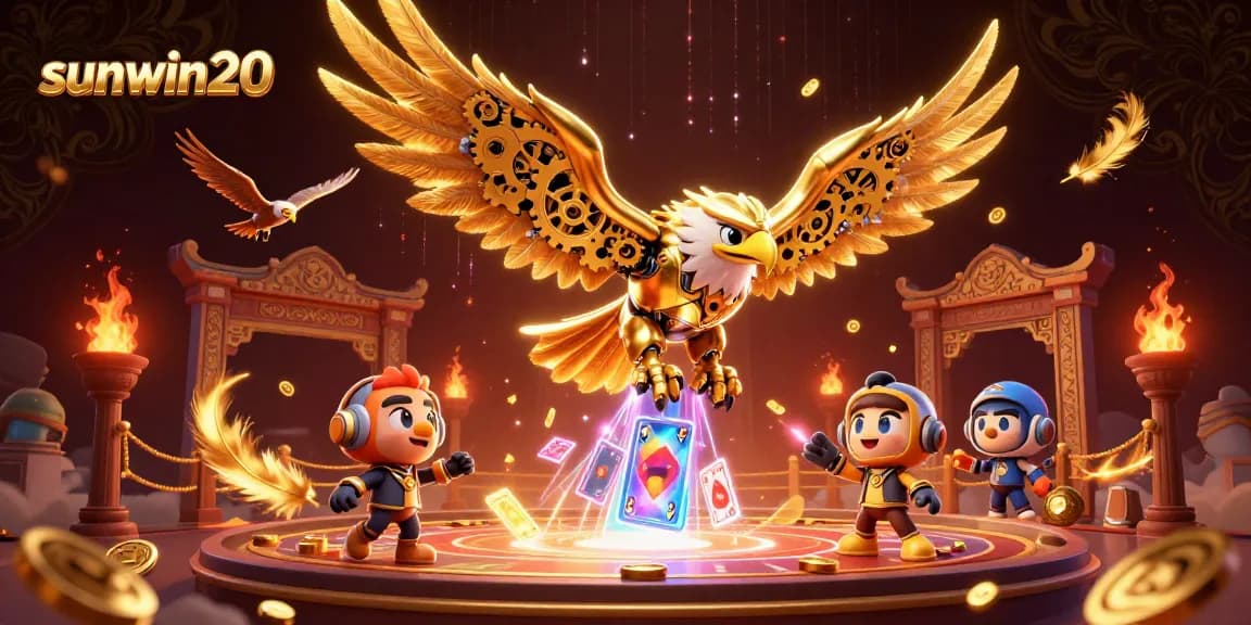 Engage in thrilling gameplay with sunwin20 featuring a cybernetic eagle amidst a vibrant casino scene.
