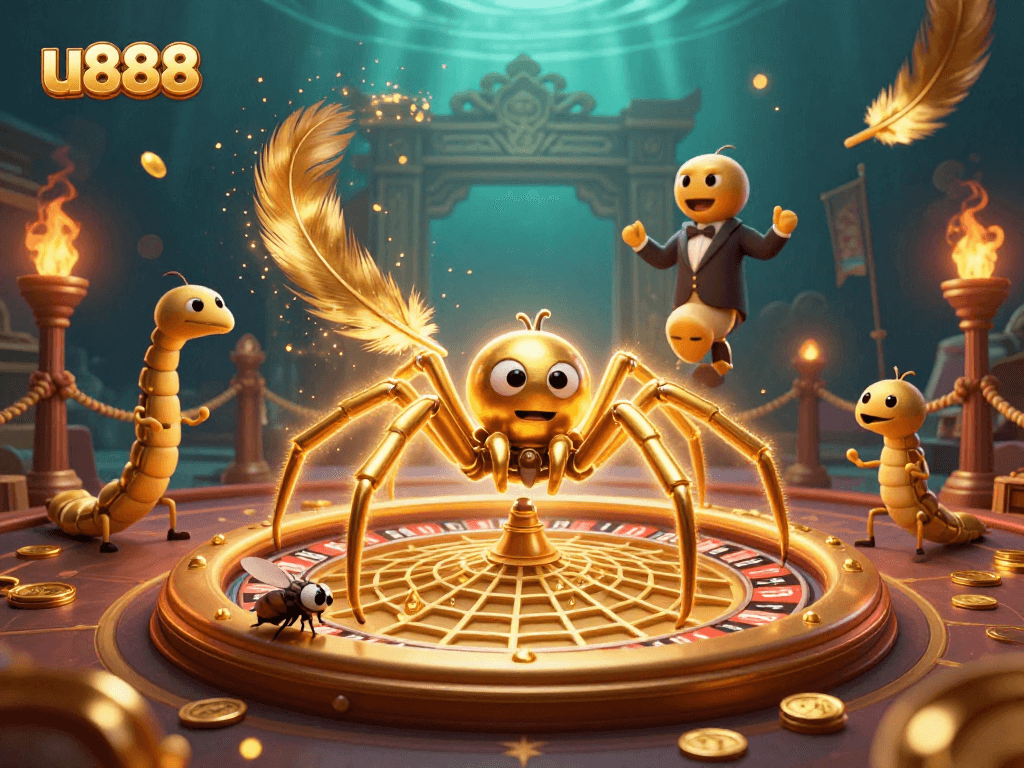Engage with u888's thrilling roulette scene featuring a golden spider dealer.