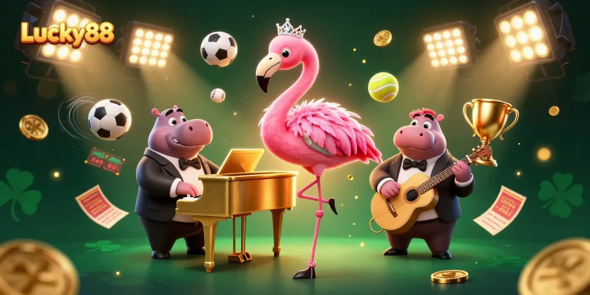 Experience the thrill of Lucky88 casino with dynamic gaming elements and vibrant characters celebrating wins.