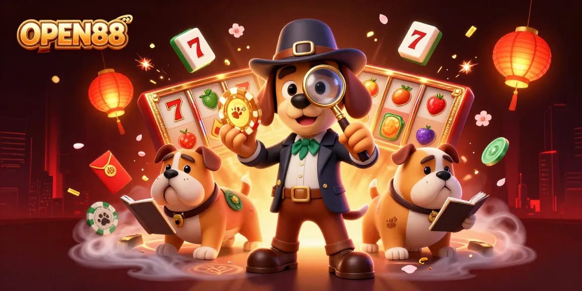Engage with OPEN88 through thrilling slot games and poker adventures in this rich casino illustration.