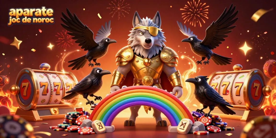 Joacă aparate joc de noroc într-o ilustrație vibrantă 3D, cu efecte de jackpot și confetti aurie.