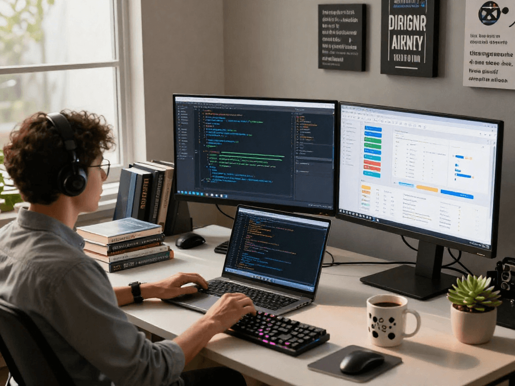 Software engineer analyzing NSFW AI algorithms in a modern office environment