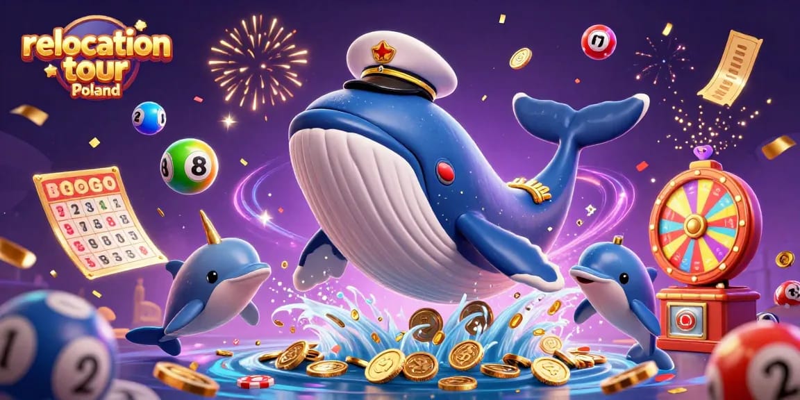 Experience the exciting relocation tour Poland with a vibrant casino-themed 3D illustration.