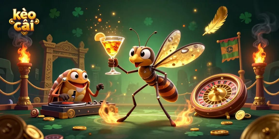 Engage with kèo nhà cái through a vibrant scene showcasing a unique casino mascot and exciting gaming elements.