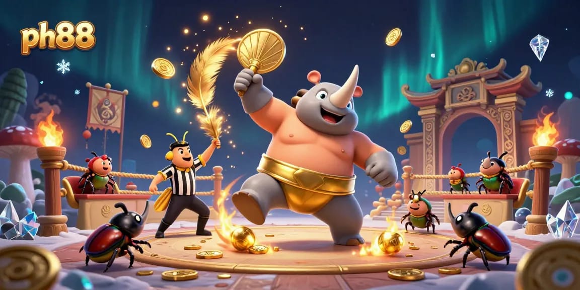 Experience thrilling bets at ph88 with a vibrant 3D beetle casino scene filled with excitement and action.