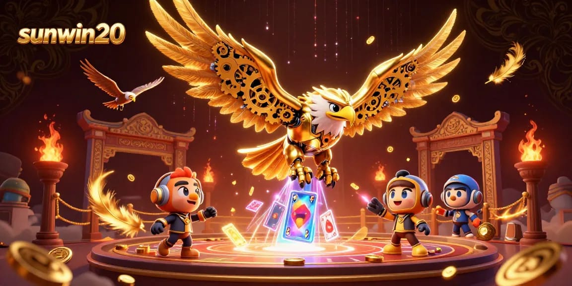 Engage in thrilling gameplay with sunwin20 featuring a cybernetic eagle amidst a vibrant casino scene.