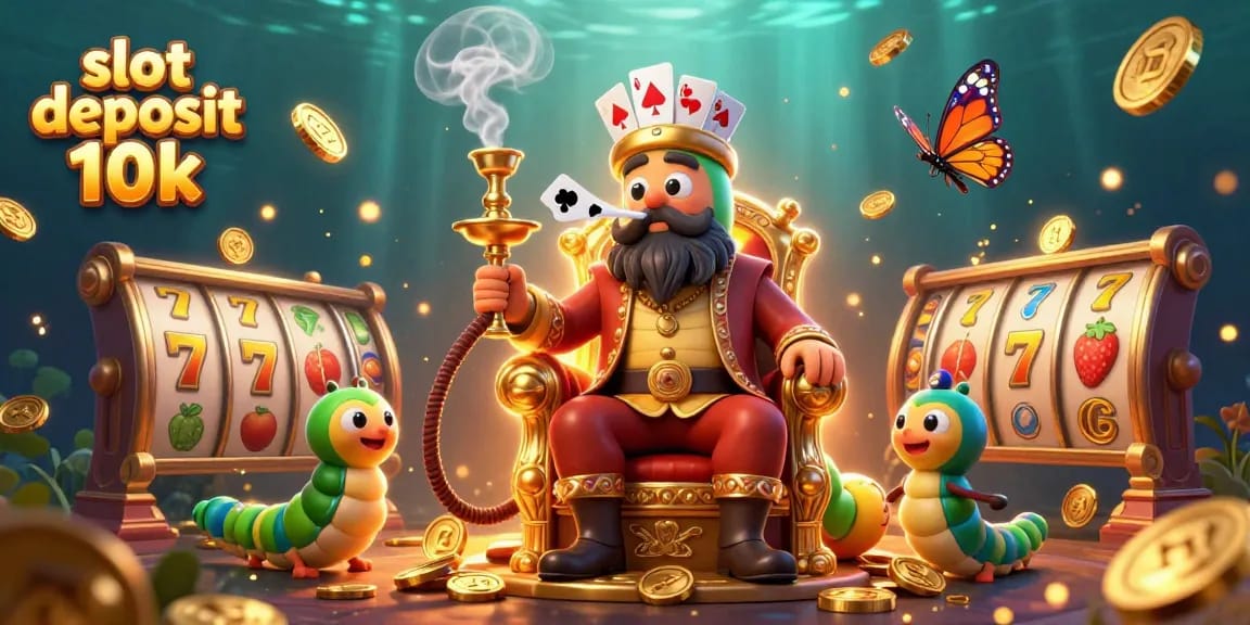 Win big with slot deposit 10k in this vibrant casino-themed illustration featuring dynamic slot reels.