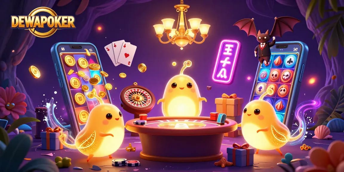 DEWAPOKER illuminating a cave casino adventure with glowing glowworms and vibrant game elements.