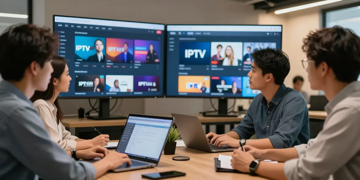 Local professional IPTV subscription provider team discussing tailored services for better engagement.