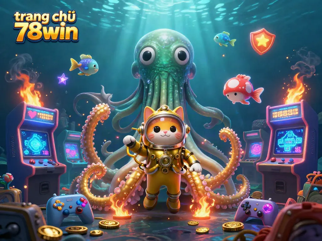 Engage with the captivating world of trang chủ 78win featuring a vibrant kraken and gaming elements.