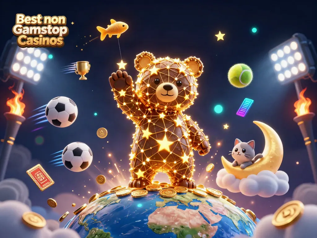 Engage with the Best non Gamstop Casinos through vibrant gaming elements and characters in a dynamic scene.