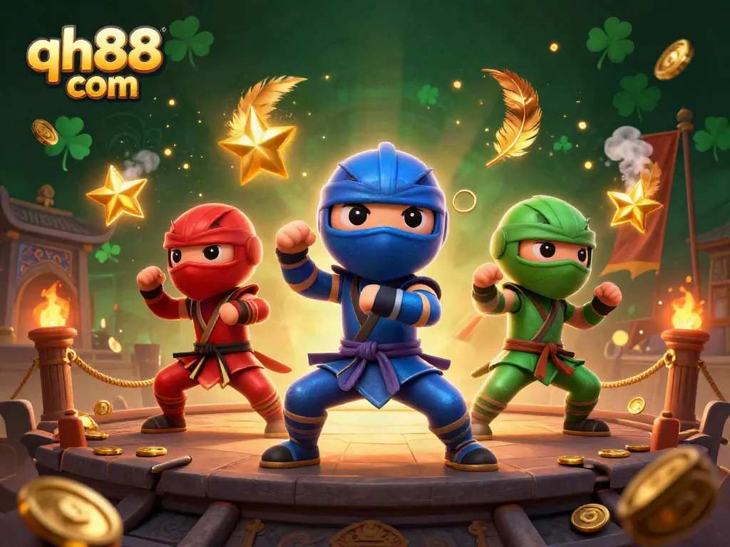 Engage with exciting action at qh88 com, featuring vibrant chameleon ninjas in a dynamic casino-themed battle.