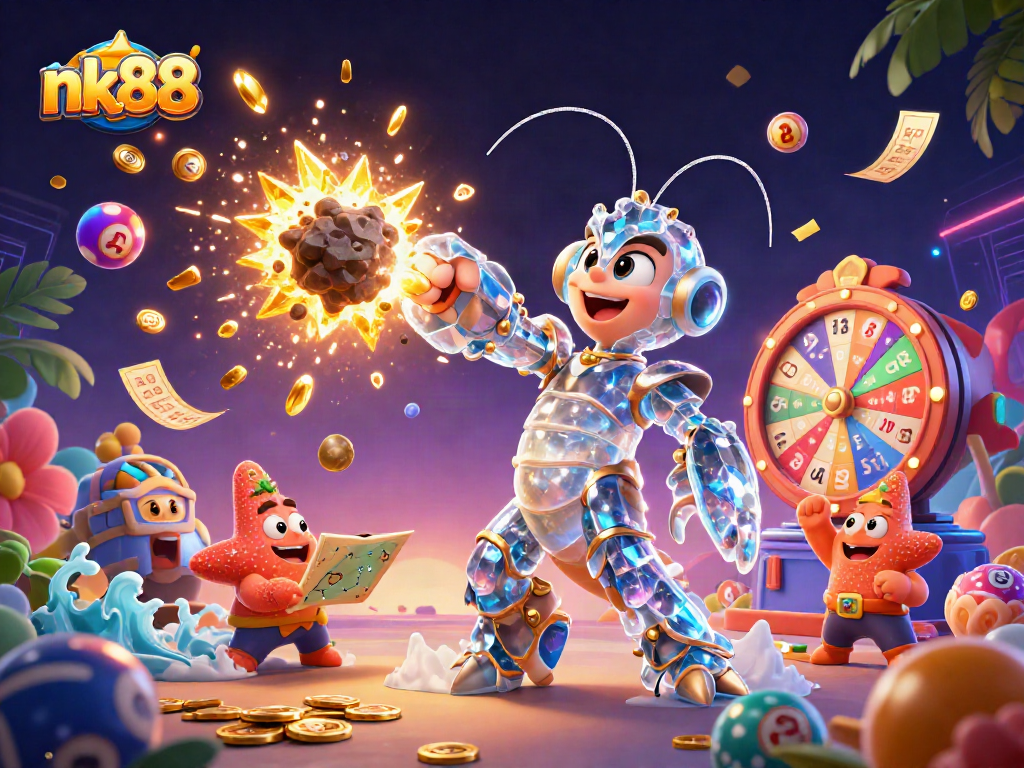 Engage with nk88, exploring vibrant lottery scenes with colorful balls, prizes, and a dynamic atmosphere.