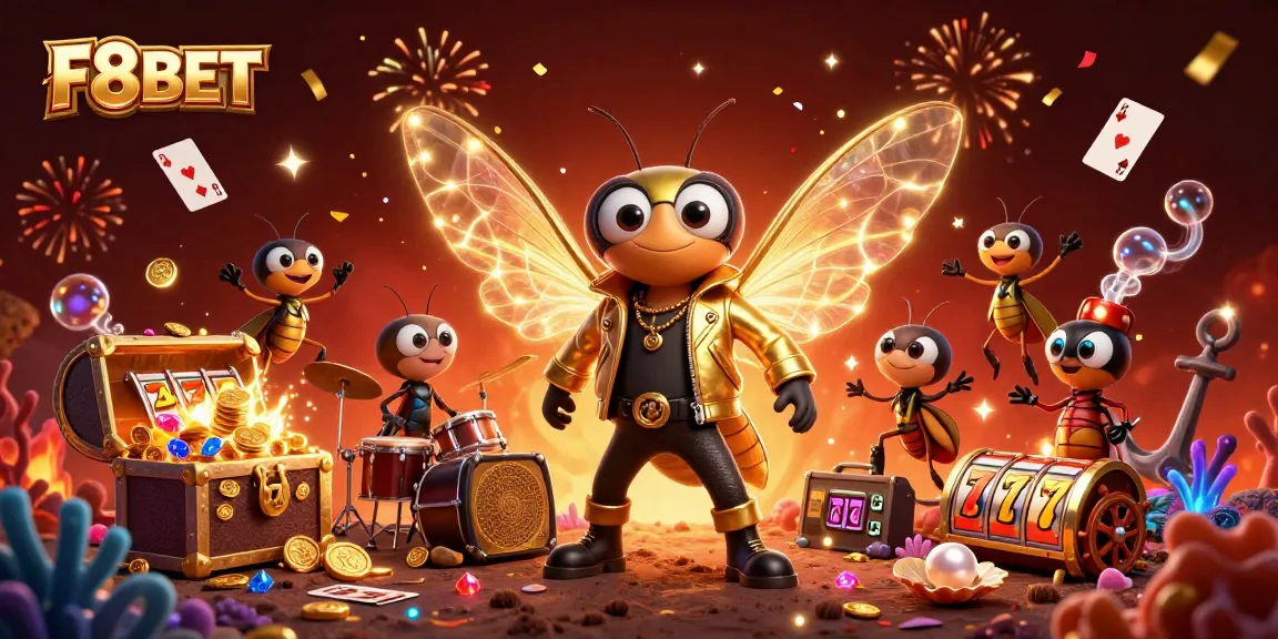 Experience the thrill of F8BET with vibrant casino elements and a dynamic rock star scene.