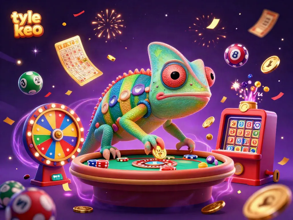 Engage with ty le keo while exploring vibrant, animated casino elements and festive visuals.