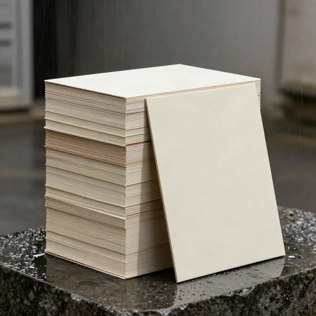 Tall launch ad pack box, sample cartons and card sleeve on wet stone in moody studio light.