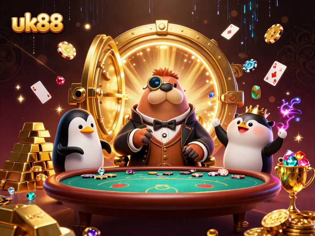 uk88 players enjoy poker in a lavish underwater casino with vibrant gold elements.